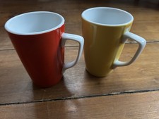 2 x Lubiana Ceramic Diner Style Coffee Mugs Vintage 1960s Red & Yellow