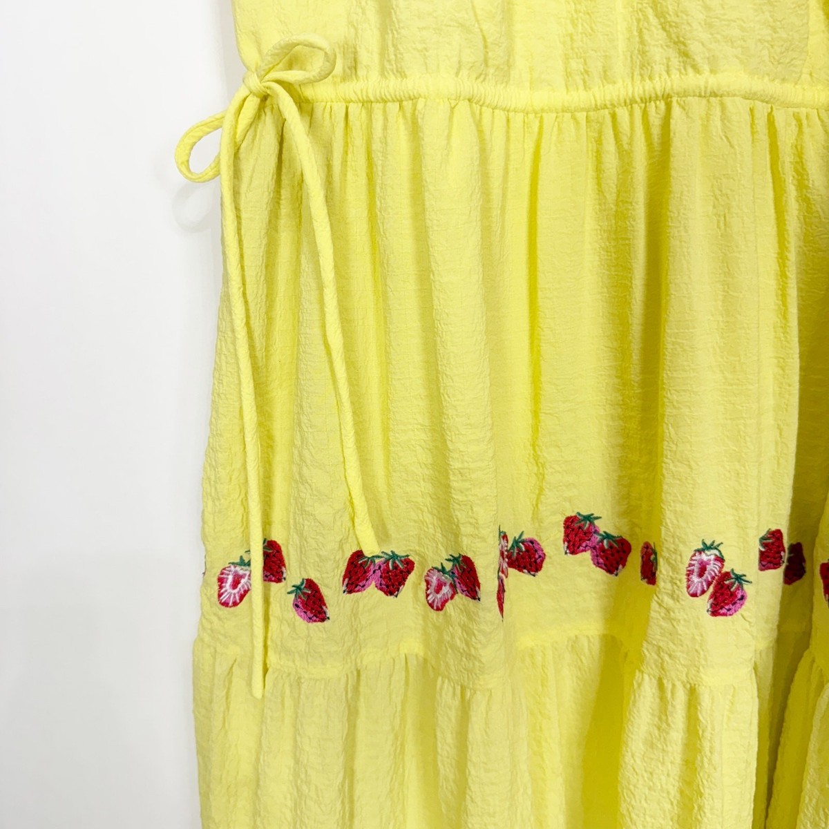 Crosby by Mollie Burch Margot Dress Yellow Lemon Lime Strawberry Embroidery XS View 6