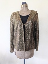 Vintage Gold Sequin Jacket S Glam Disco Party Top 80s Sparkle Evening Wear