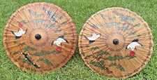 1950s Vintage Japanese umbrella, parasol made of bamboo, rice paper, and artwork