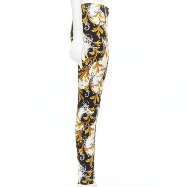Leggings Versace Barocco Acanthus Negro Dorado Firma Floral Talla 4 Para Mujer Foto 2 de 4