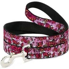 Dog Leash Born to Blossom CLOSE-UP White NARROW 0.5"
