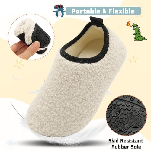 Toddler Slippers Boys Girls Indoor Comfy Slippers Kids 1-2 Big Kid Light Beige - Picture 4 of 7