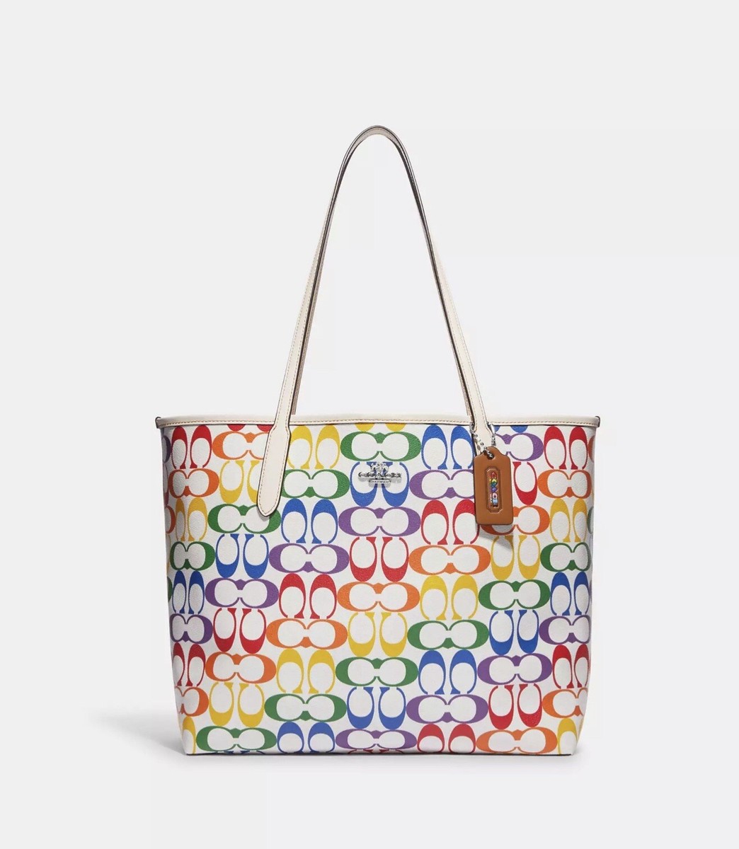 Coach C4181 Rainbow Signature City Tote Handnag - Im/Light Saddle