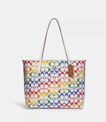   Coach City Tote in Rainbow Signature Canvas Silver/Chalk Multi LAST ONE 