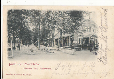 Postcard greeting from dog throat restaurant Hermann Otto court supplier Berlin 1899 b71