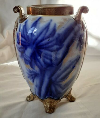 ANTIQUE WILLIAM ALSAGER ADDERLEY CERAMIC FLOW BLUE FLORAL VASE 9" - Picture 3 of 12