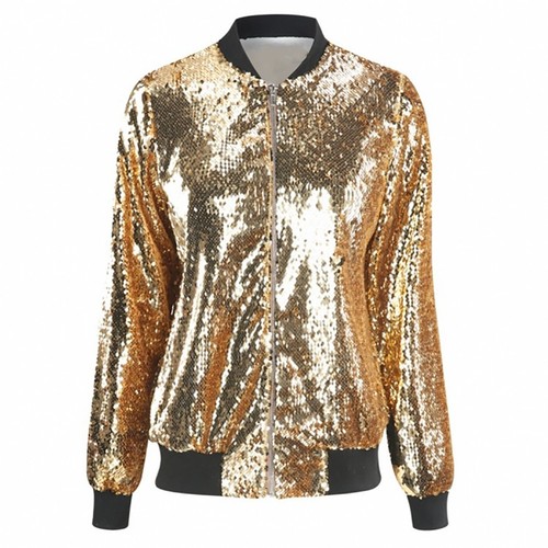 Mujeres Abrigo Cremallera Brillo Blazer Prendas de abrigo Lentejuelas Chaqueta Fiesta Festival Manga Larga - Imagen 17 de 26