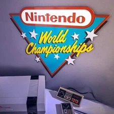 🏆 Nintendo World Championships Sign – CNC Engraved Wood Gaming Wall Art