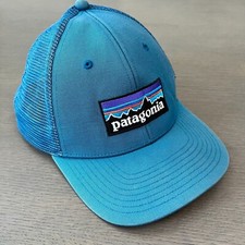PATAGONIA TRUCKER HAT Blue Hiking Cap Embroidered Fitz Roy Logo Adjustable