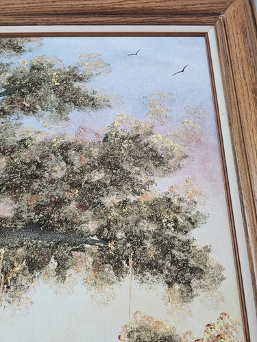 Perez 3D sand oil landscape w lake painting, textured 24" x 20" - Picture 5 of 10