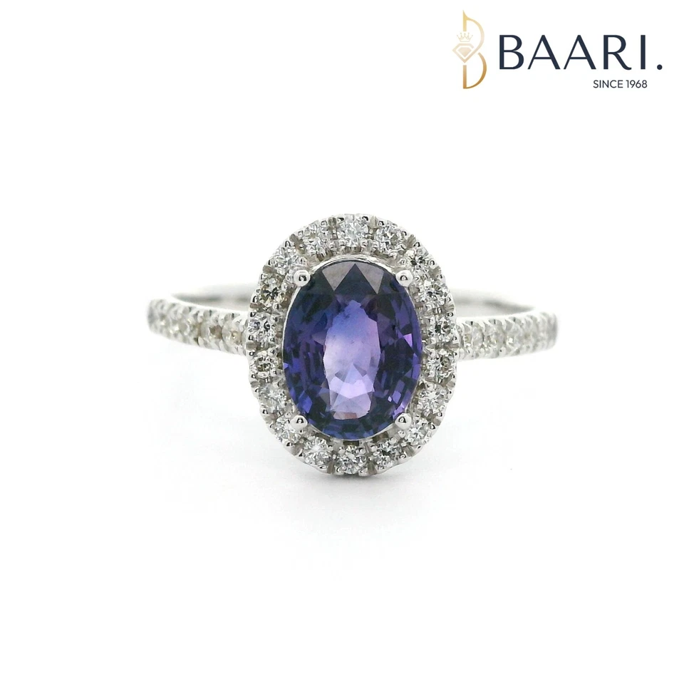 Bague diamant saphir violet naturel 1 ct or blanc 18 carats bijoux fins pour ... - Photo 1/4