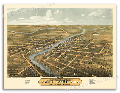 Fort Atkinson Wisconsin 1870 Historic Panoramic Town Map - 20x28