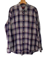Alan Flusser Plaid Shirt Purple Blue Button Down Colorful Bright Mens Size XL