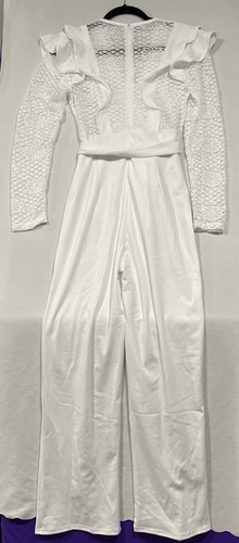 Sexy Lace White Long Sleeve Jumpsuit Buckle Size XXL - Picture 4 of 5