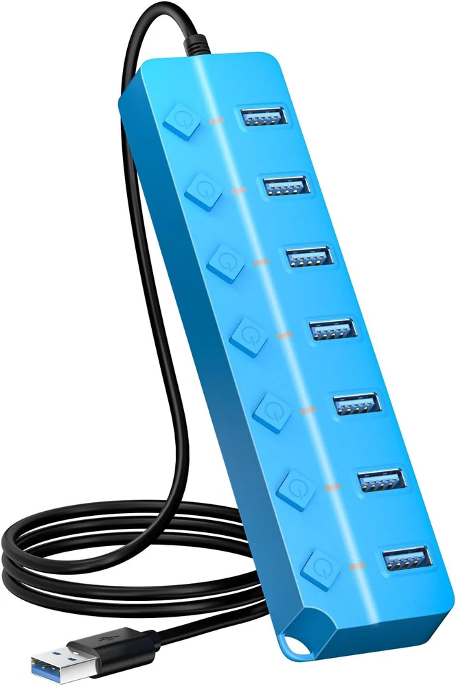 7-Port USB 3.0 Hub with Individual On/Off Switches & LED Indicators
