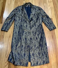 Deep Blue With Gold Sparkle Paisley Maxi Long Sleeve Jacket Woman Large
