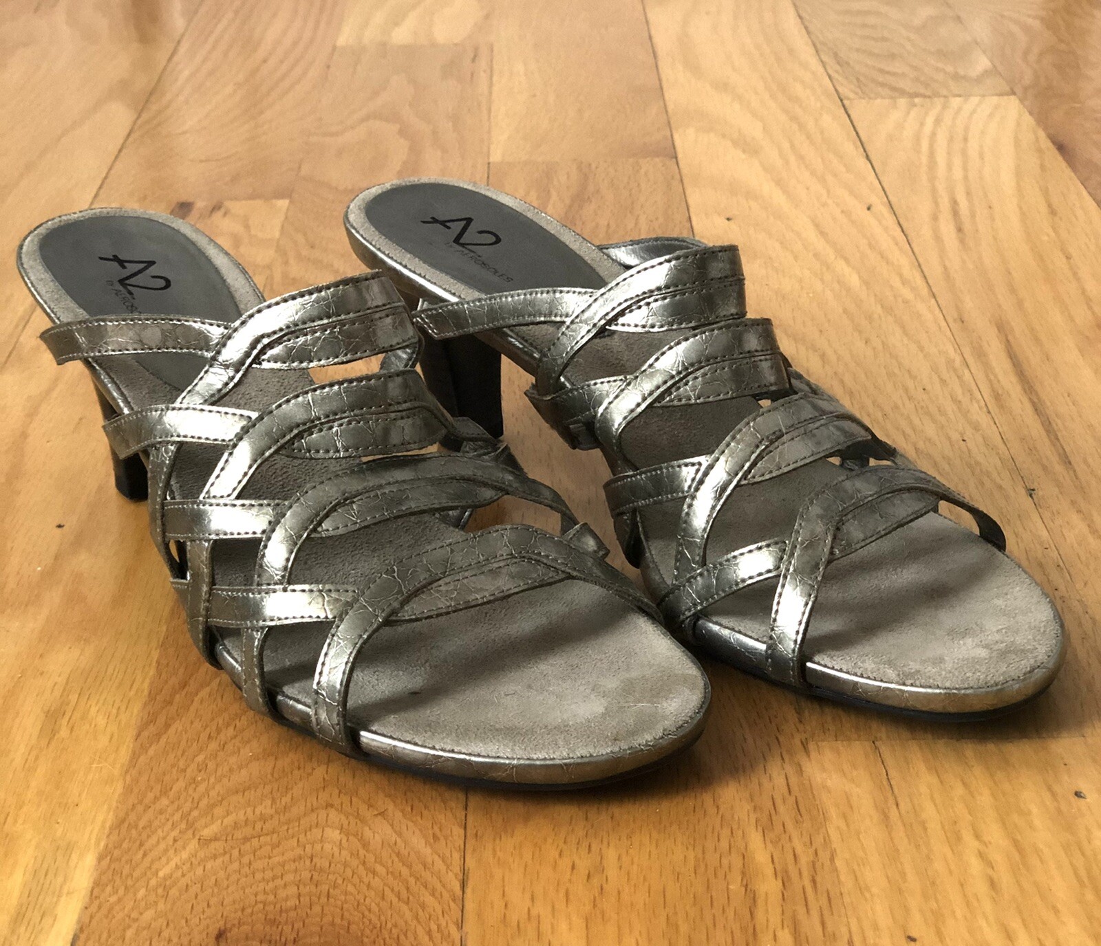 A2 AEROSOLES Strapped Wedge Silver Slip On Sandals Shoes Size 10 | eBay