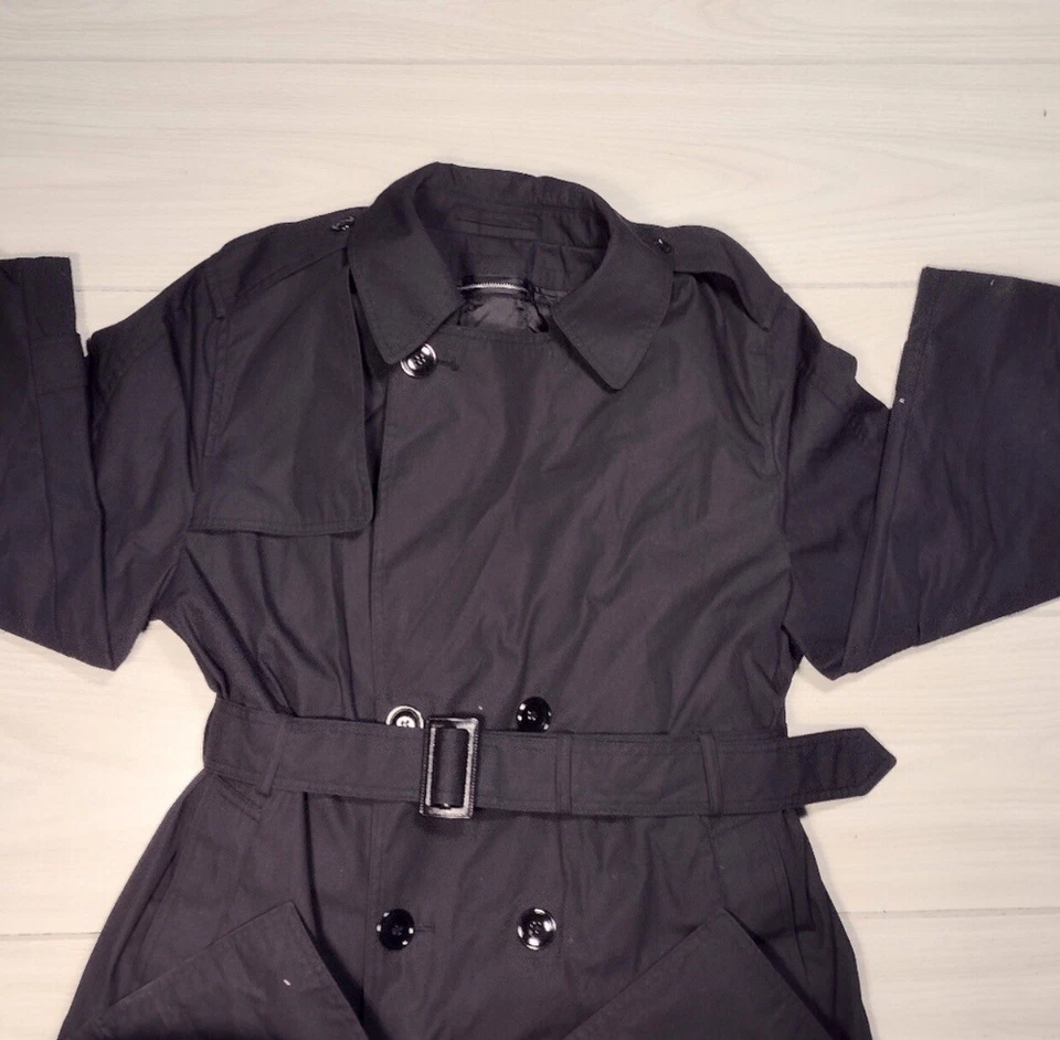 DSCP Militar Guarnición Trench Gris Oscuro Negro Cremallera Forro Cinturón Largo Para Hombre 44 Foto 2 de 4