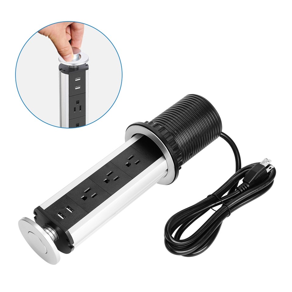 Electrical Pull Pop Up Socket 3 Plug 2 USB Hidden Outlet For Desk