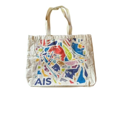 AIS Colorful Abstract Map Print Canvas Tote Bag Artsy
