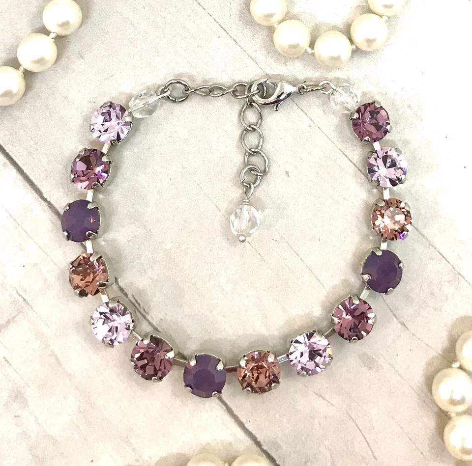 Brazalete Tenis Cadena Copa Ópalo Rosa Púrpura Rubor Chapado en Plata Brillante Foto 2 de 4