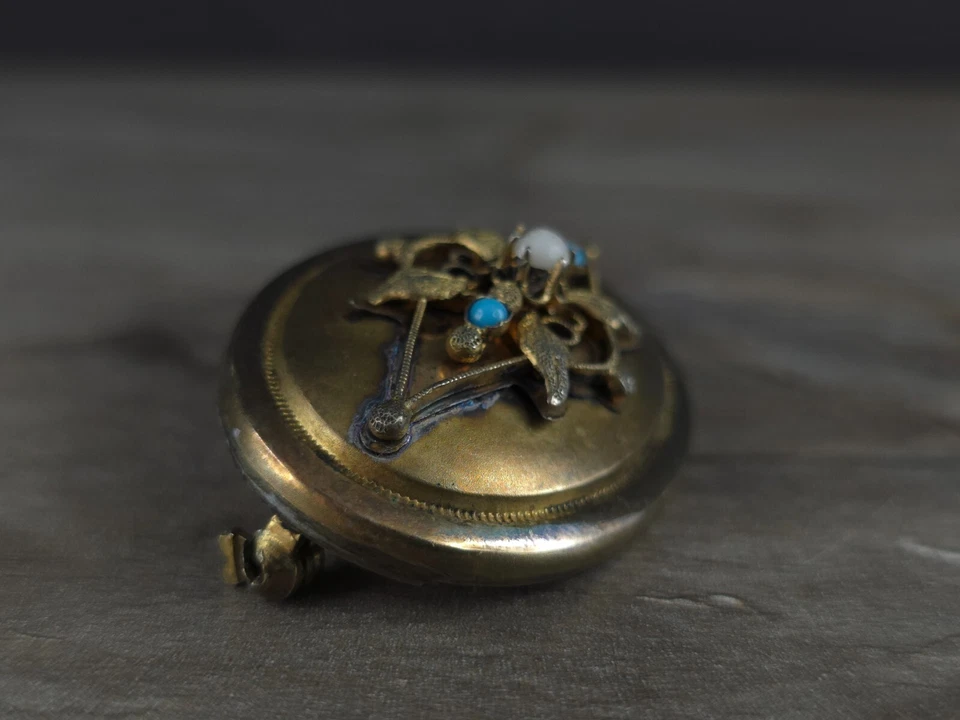 Brosche vergoldet Achat Türkis antik floral - nostalgisch schön & zeitlos - Bild 4 von 4