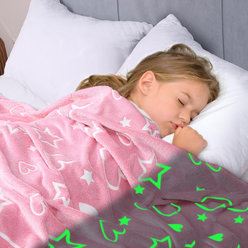 Glow in the Dark Blanket, Valentine'S Day Blanket for Girls,Pink Heart Blanket,V - Picture 5 of 12
