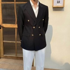 Men Casual Business Metal Buckle Suit Blazer Coat Double Breasted Naples Italian