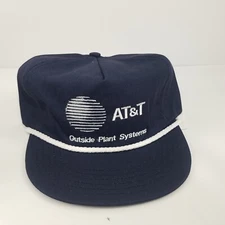Vintage AT&T Outside Plant Systems Navy Blue Rex USA Snapback Hat Rope String