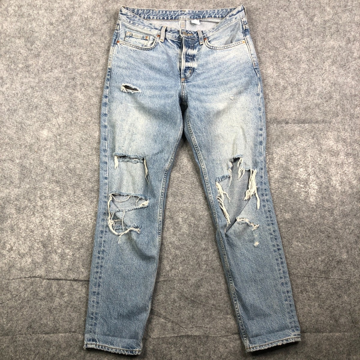 H&M &Denim Boyfriend Jeans Women's Size 26 Blue Distressed Baggy Loose