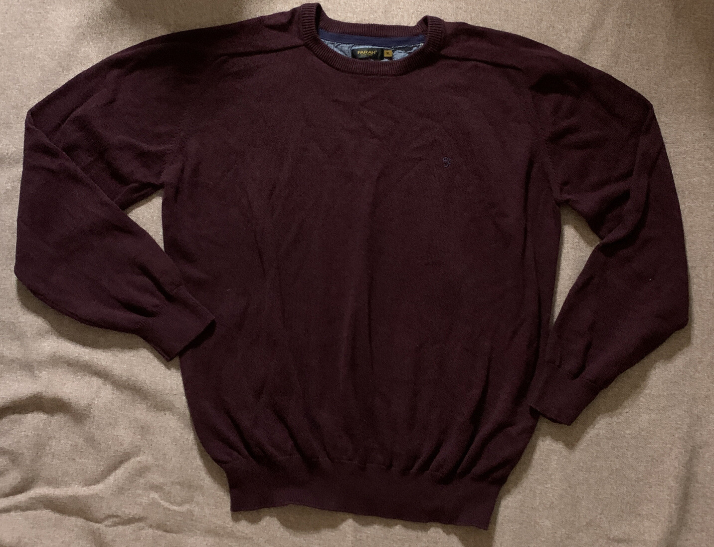 Farah Mens Sweater Burgundy Knit Crew 