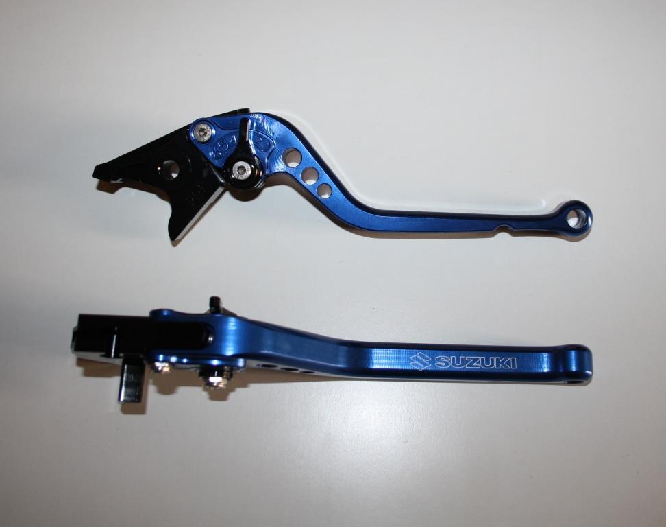 Leviers racing frein embrayage Suzuki GSXR 1000 en aluminium CNC bleu anodisé