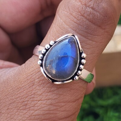 Labradorite Tear Drop Ring,Statement Ring,925 Sterling Silver Ring,Stacking Ring