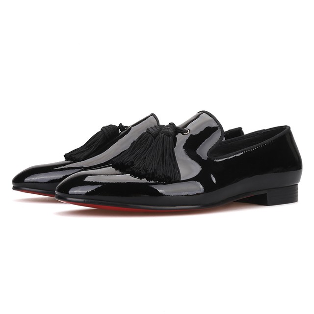Merlutti Black Patent Leather Tasseled Wedding Flat Merlutti Black Patent Leather Tasseled Wedding Flat