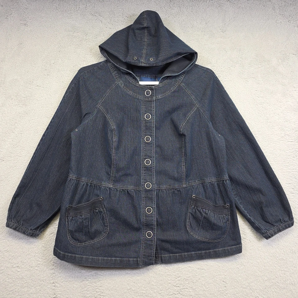 Chaqueta Avenue para mujer talla grande 18/20 azul a presión con capucha denim lavado oscuro relajado Foto 2 de 4