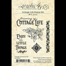 Graphic45 COTTAGE LIFE Set of 6 Clear Cling Stamps scrapbooking GARDEN FLOWERS