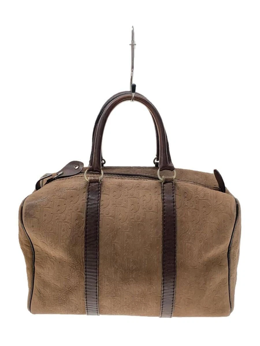 Sac Christian Dior Boston trotteur cuir marron rayures occasion