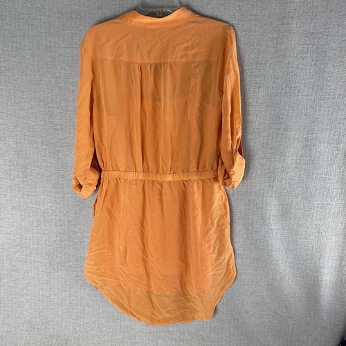 Bebe Shirt Dress Womens M Orange Silk with Slip Drawstring Waist Roll Tab Sleeve - Picture 5 of 8