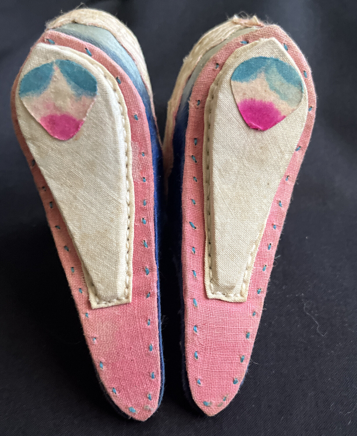 Antique Foot Binding shoes China /18 century Hand Embroidered Silk Foot