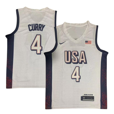 Steph Curry YOUTH Stitched Jersey White/Red/Blue