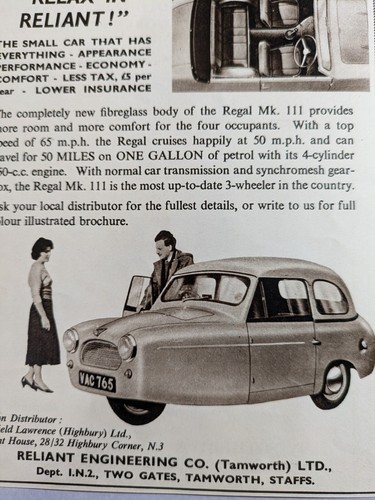1958 Robin Reliant Car Original Small Paper Magazine Advert - Picture 2 of 2