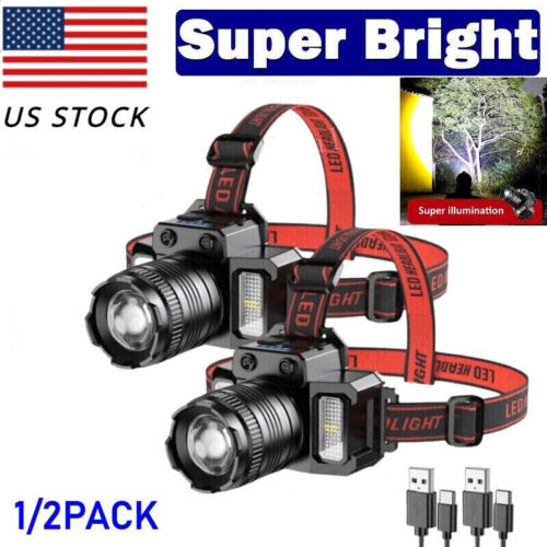 2 Set 5-Modes USB Rechargeable LED Headlamp Camping Fashlight Outdoor Headlight - Picture 12 of 13