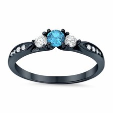 3 Stone Wedding Engagement Ring Black Tone Cubic Zirconia 925 Sterling Silver