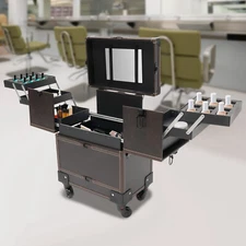 Rectangular Rolling Makeup Train Case Trolley Cosmetic Organizer Box with Mirror