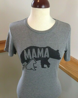 THREAD TANK Graphic ''Mama Bear'' Short Sleeve Crew Neck Gray T-Shirt Women's S