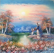 Finished Unframed Cross Stitch 5D Picture Nature Girl Flowers Gift