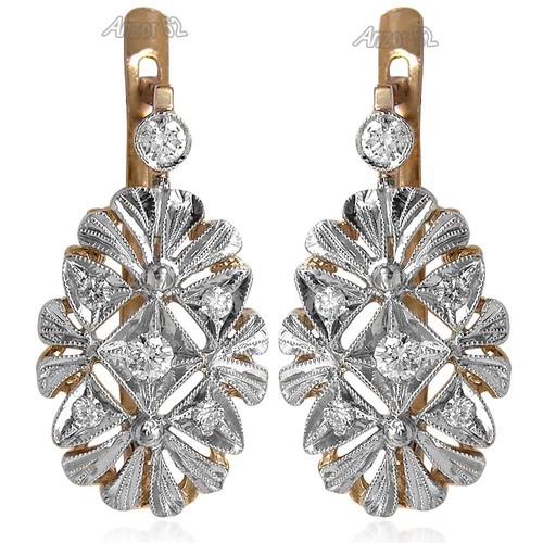 European Style Diamond Earrings 14k Solid Rose & White Gold 0.40ct H-SI1 #E1163 - 第 1/4 張圖片