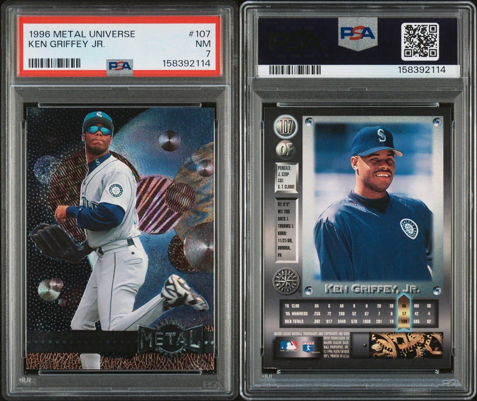1996 FLEER METAL UNIVERSE KEN GRIFFEY JR. #107 PSA 7 view 3