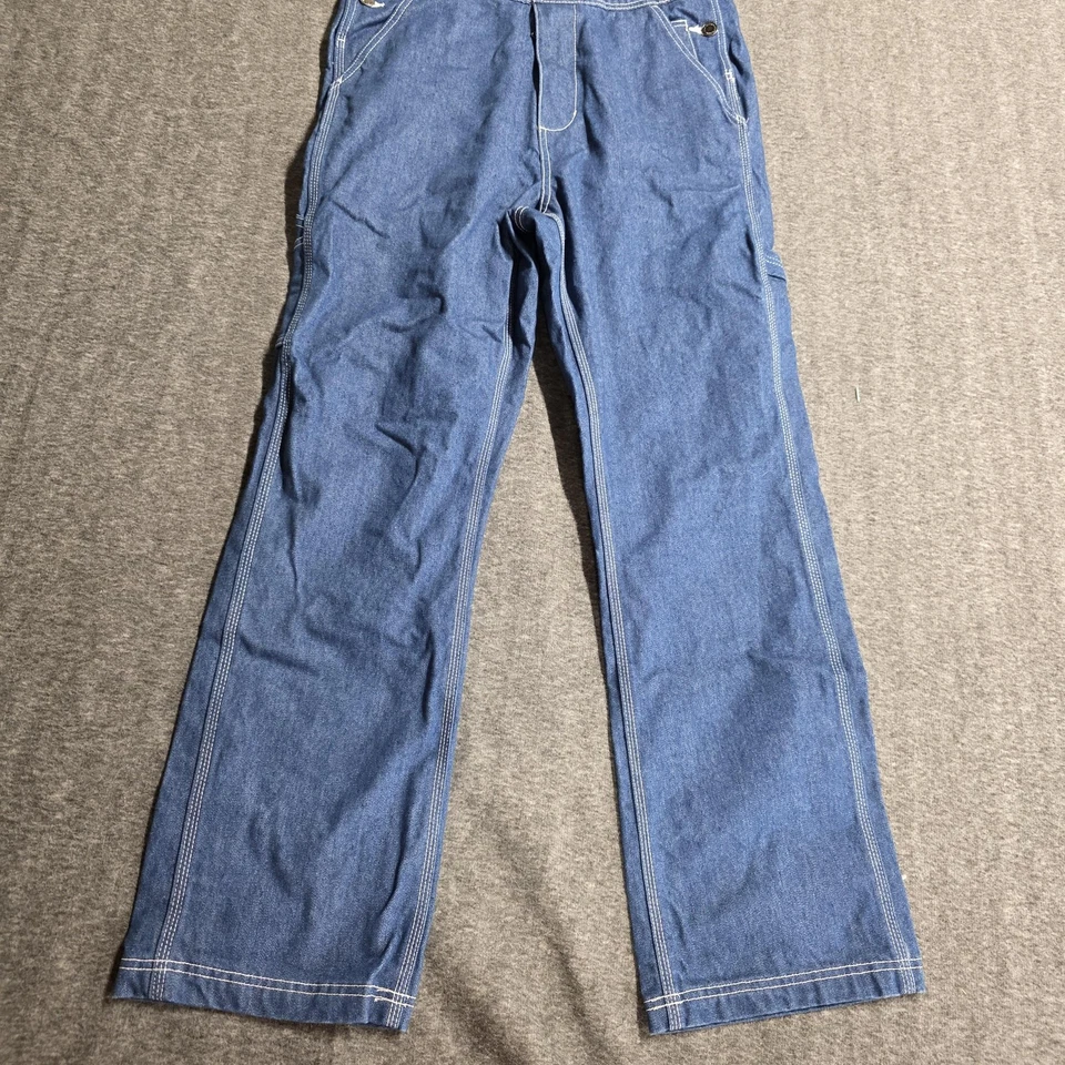 Macacão masculino Craftsman denim 30x32 azul carpinteiro ferramenta utilitária vestuário de trabalho - Imagem 3 de 4